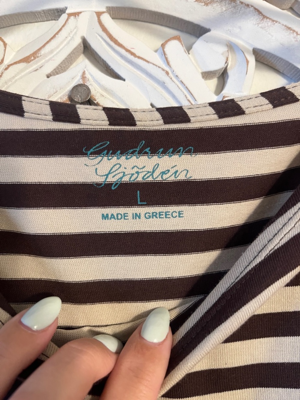 Gudrun Sjoden Striped Long-Sleeve Boatneck Top - Brown & Cream - Picture 2 of 5